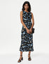 Satin Floral Cowl Neck Midi Column Dress